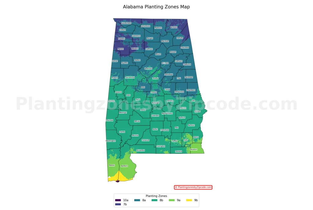 Alabama Hardiness Zones Map