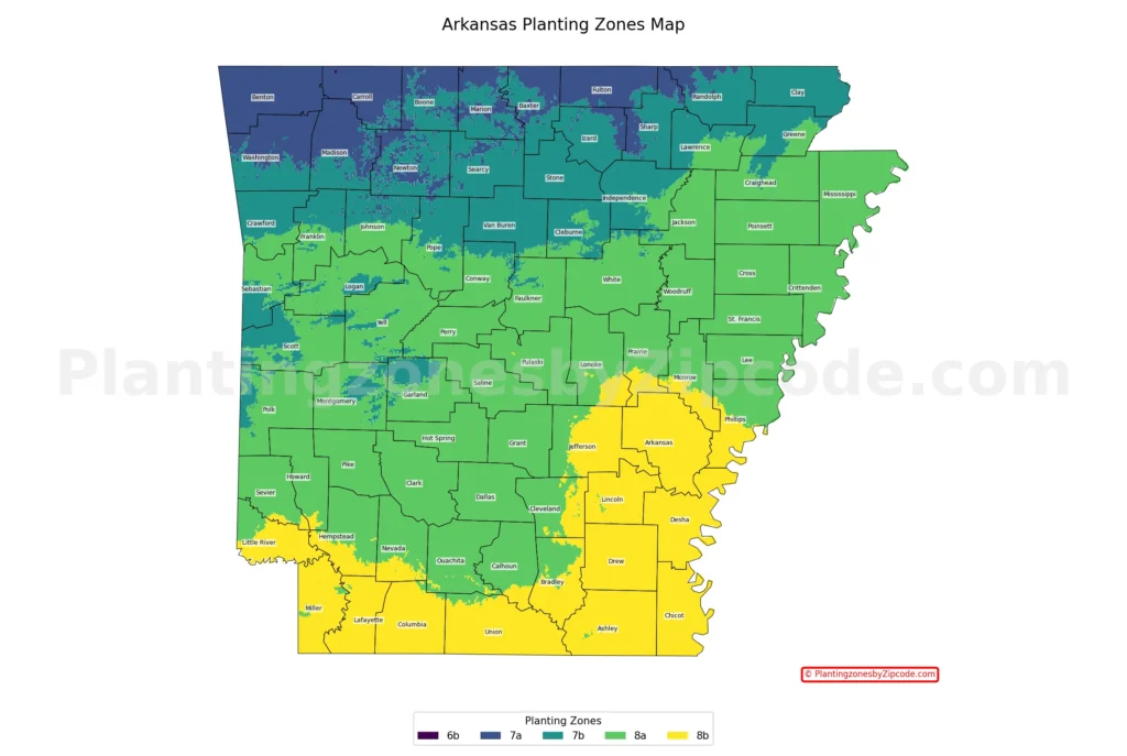 Arkansas hardiness zones map