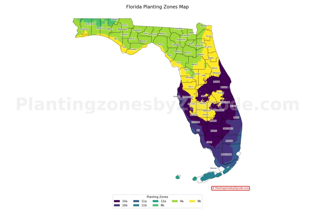 Florida Hardiness Zones map