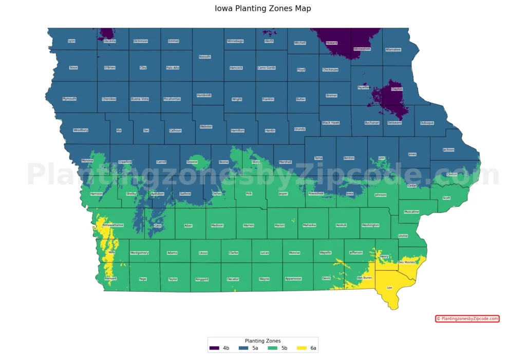 Iowa hardiness zones map