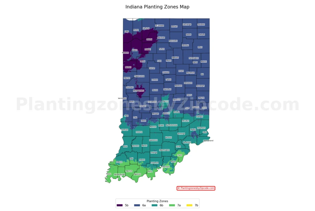 Indiana Hardiness Zone map