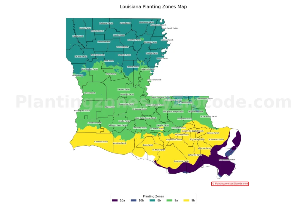 Louisiana hardiness zones map