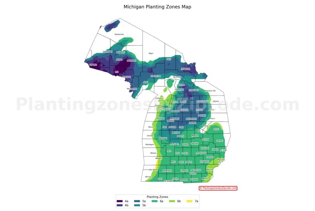 Michigan Hardiness Zones Map