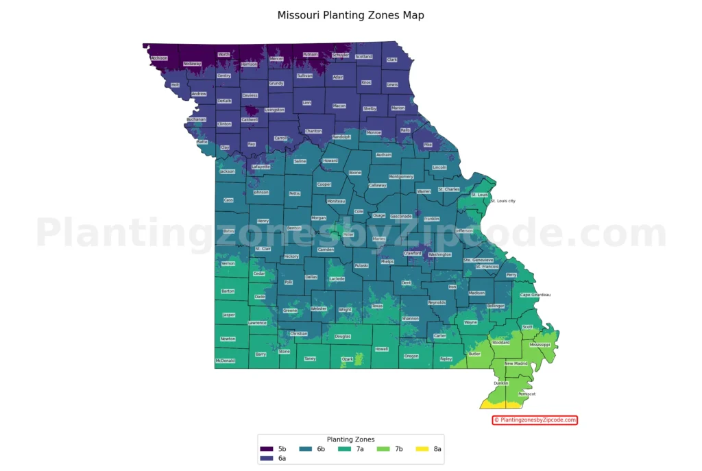Missouri Hardiness Zones map