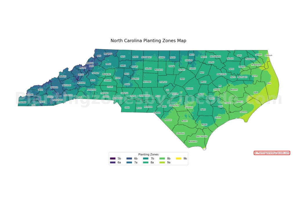 North Carolina Hardiness Zone Map