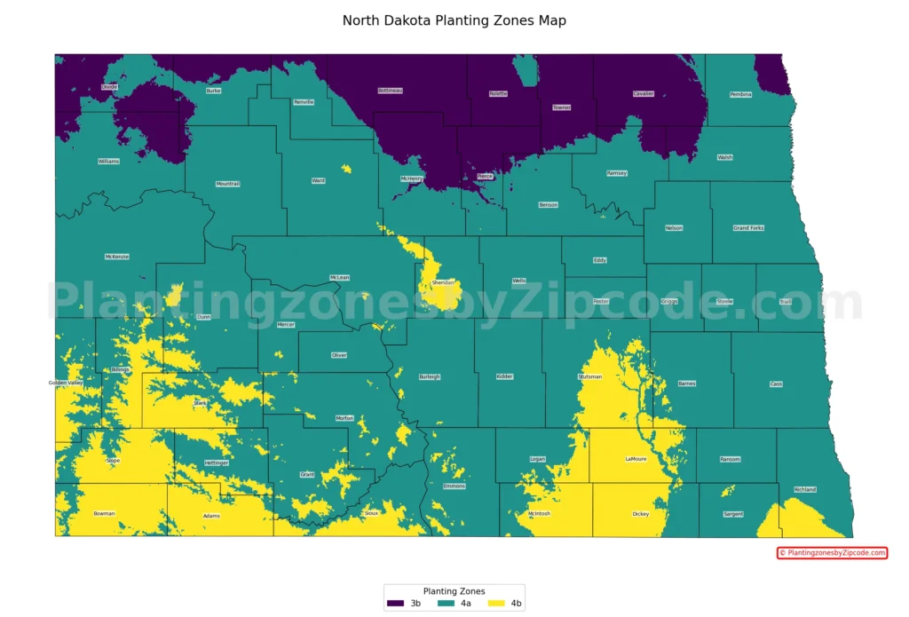 North Dakota hardiness zones map