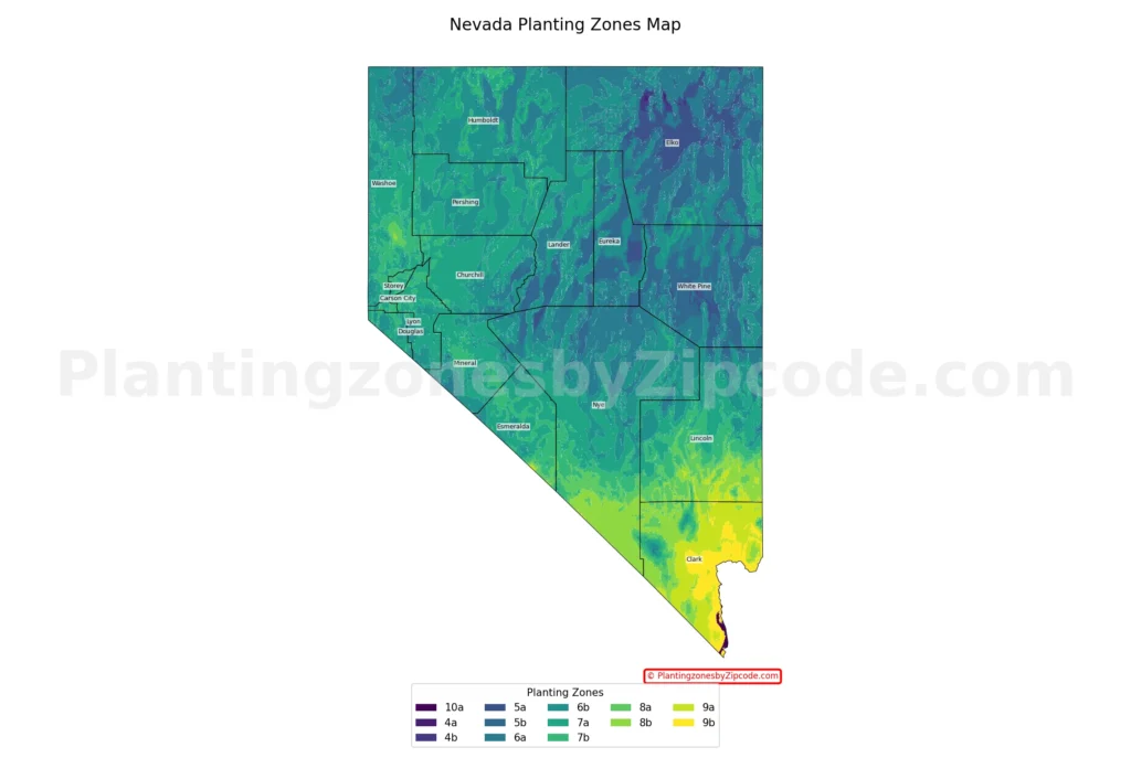 Nevada USDA Plant hardiness zones map