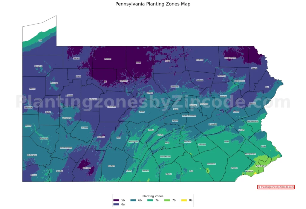 Pennsylvania hardiness zones map