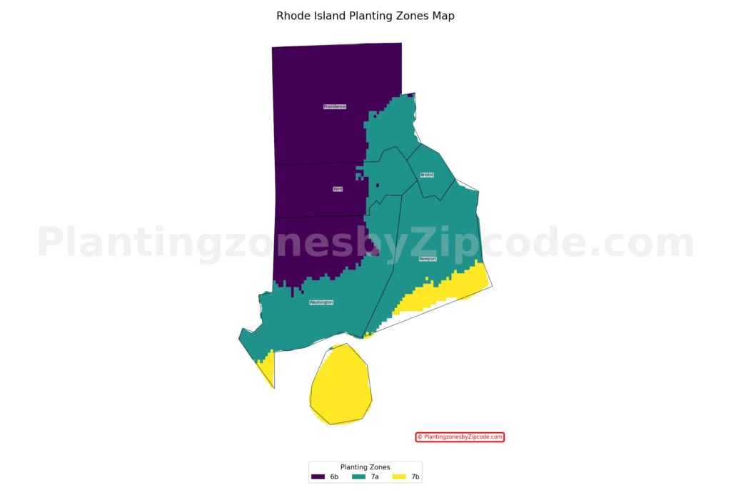 Rhode Island hardiness zones map