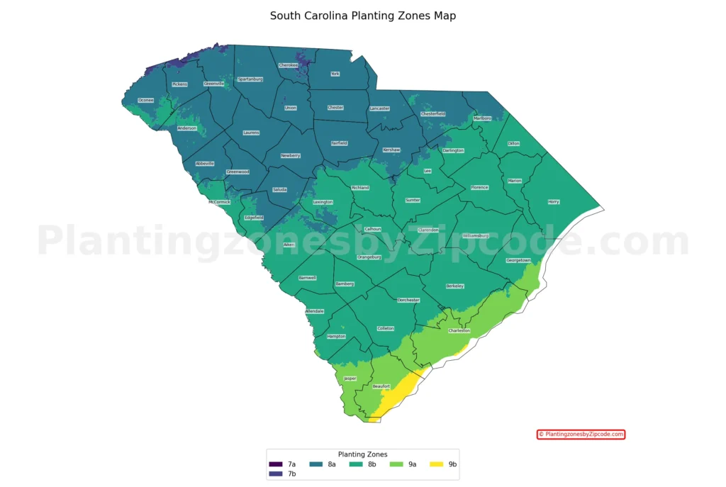 South Carolina hardiness zones map