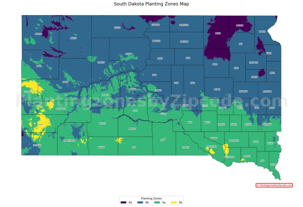 South Dakota hardiness zones map