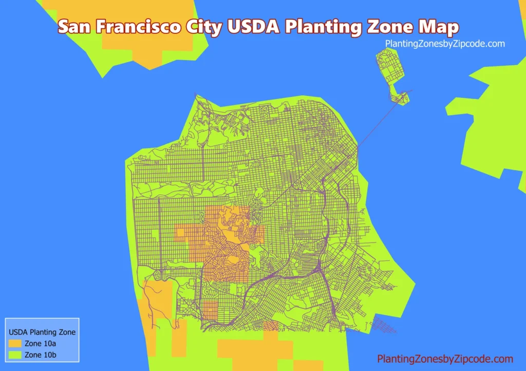 San Francisco California USDA Planting zones Map