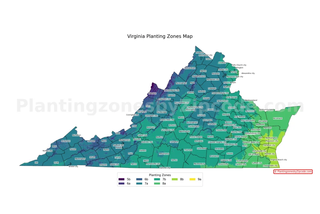 Virginia Planting Zones Map