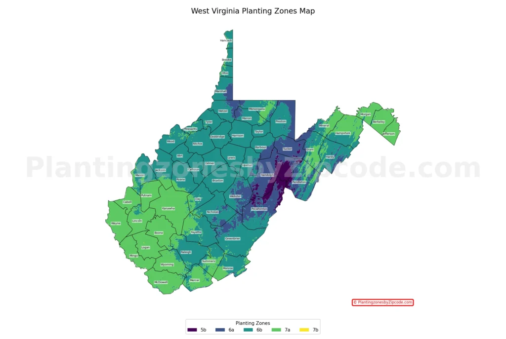 West Virginia USDA hardiness zones map