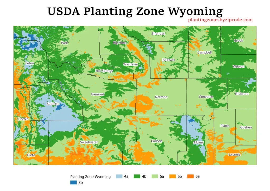 Wyoming USDA Hardiness zones map