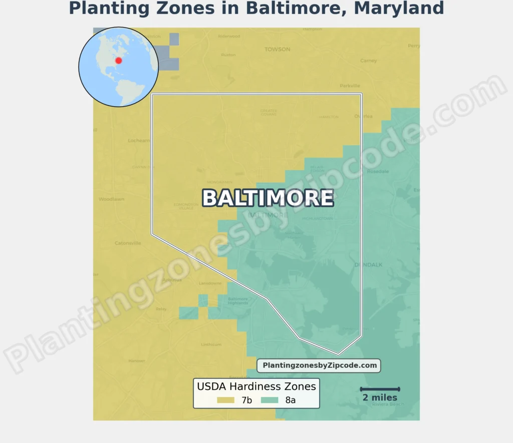 USDA Planting zones Baltimore Maryland Map