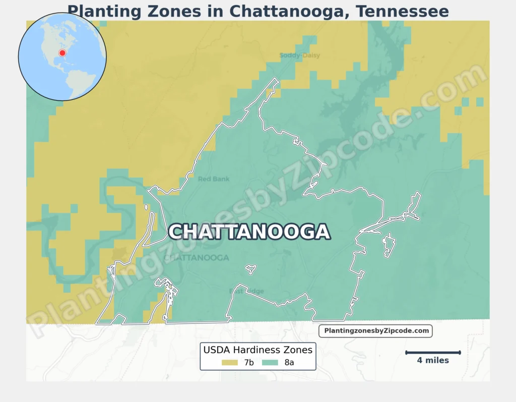 Chattanooga Tennessee USDA Planting zones map