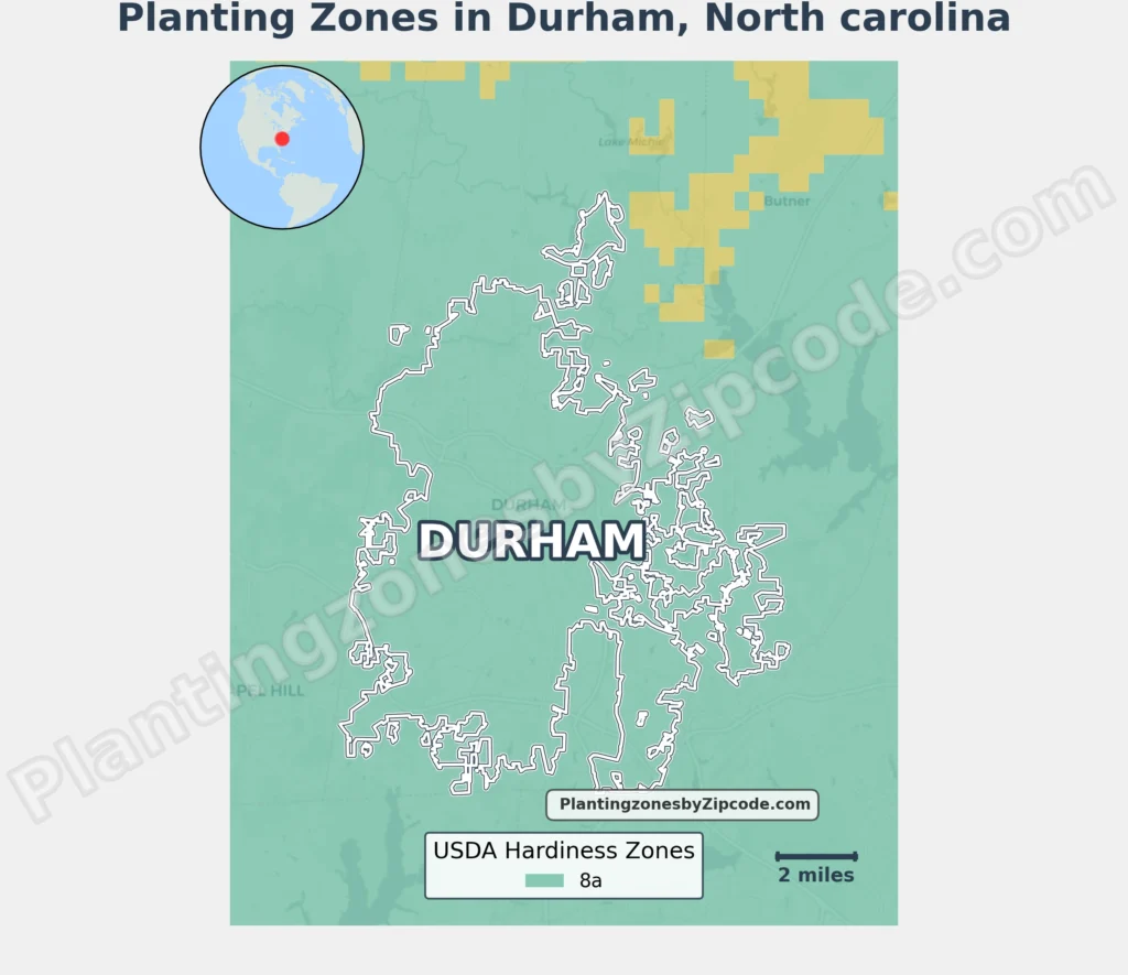 USDA hardiness Map of Durham, North Carolina