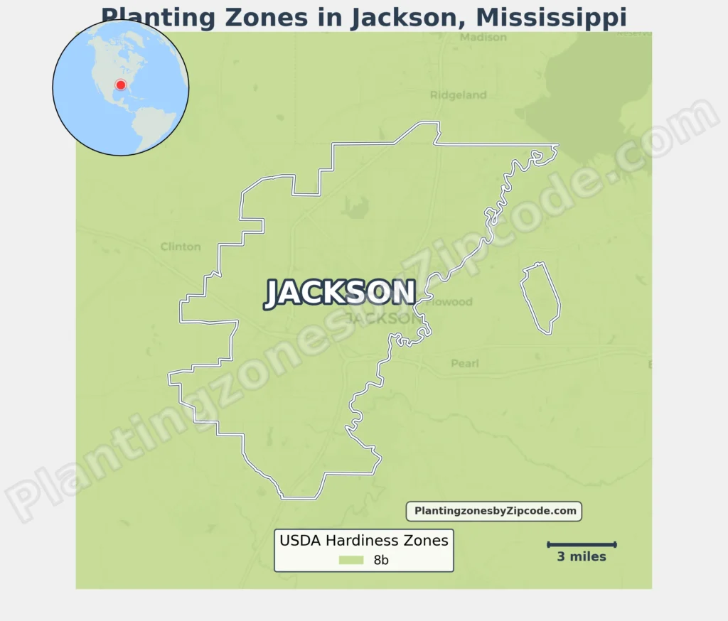 Jackson Mississippi USDA hardiness zones map