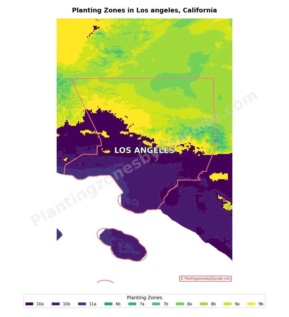 Los Angeles County California USDA hardiness zones map