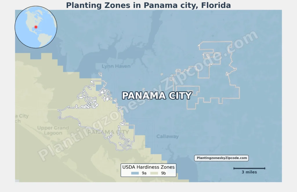 Map of Planting zone in Panama City Florida