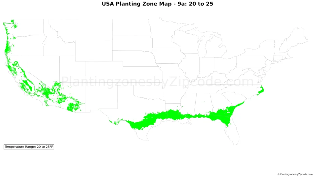 USDA hardiness zone 9a map