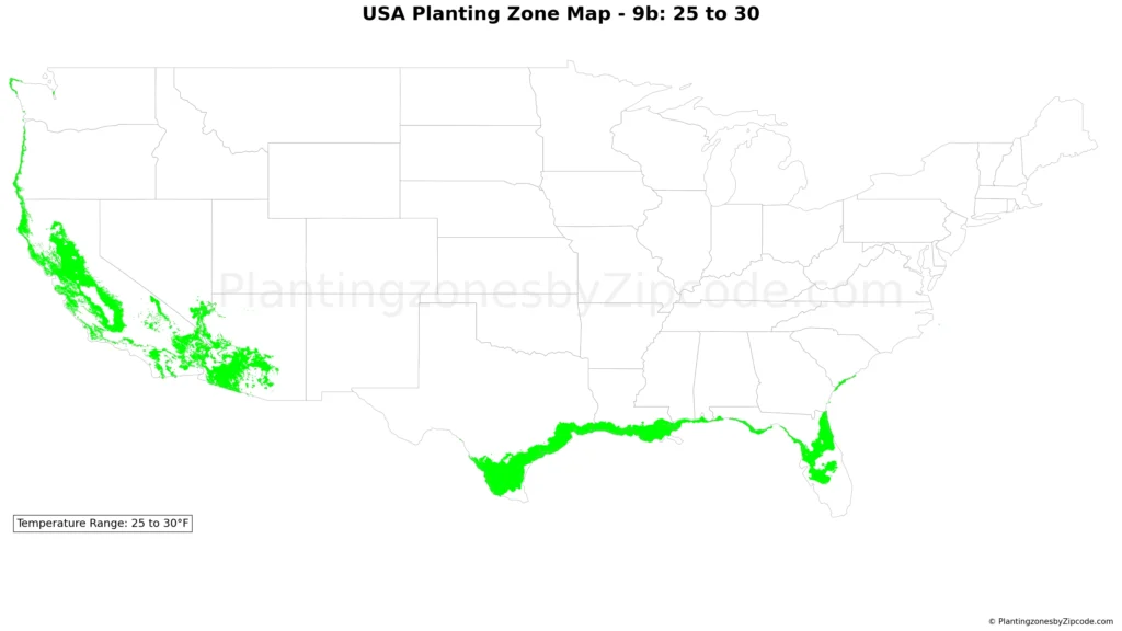 USDA hardiness zone 9b map