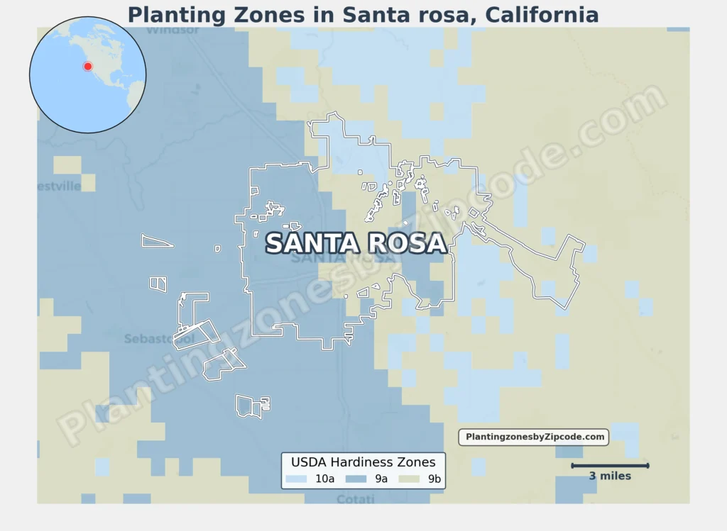 Gardening zone for santa rosa CA Map