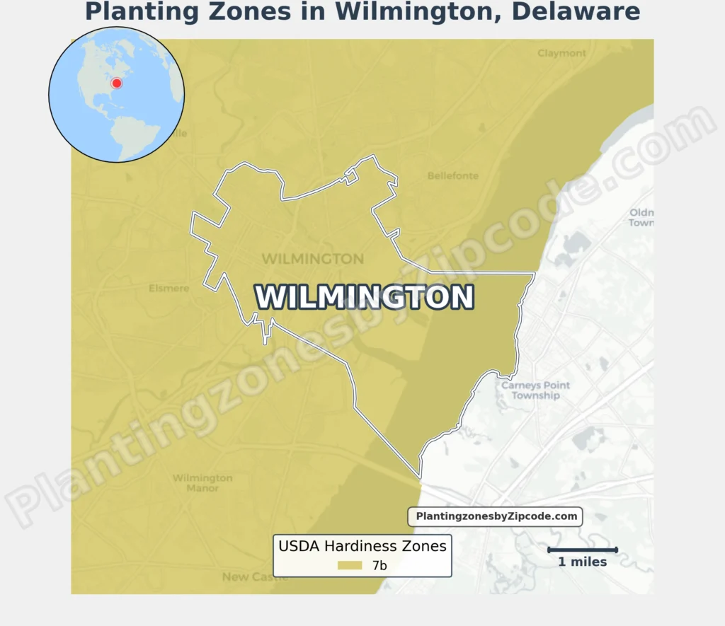 Wilmington Delaware USDA hardiness zones map